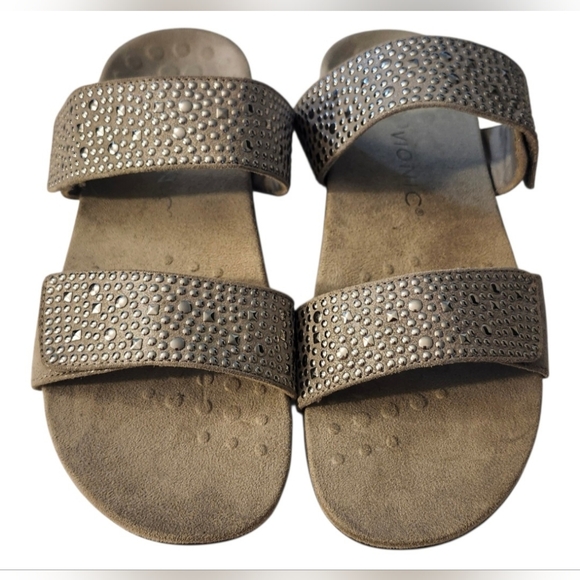 Sz 8, VIONIC,Samoa Orthopedic Gray Slides With Silver Studs & Adjustable Straps. - Picture 8 of 11